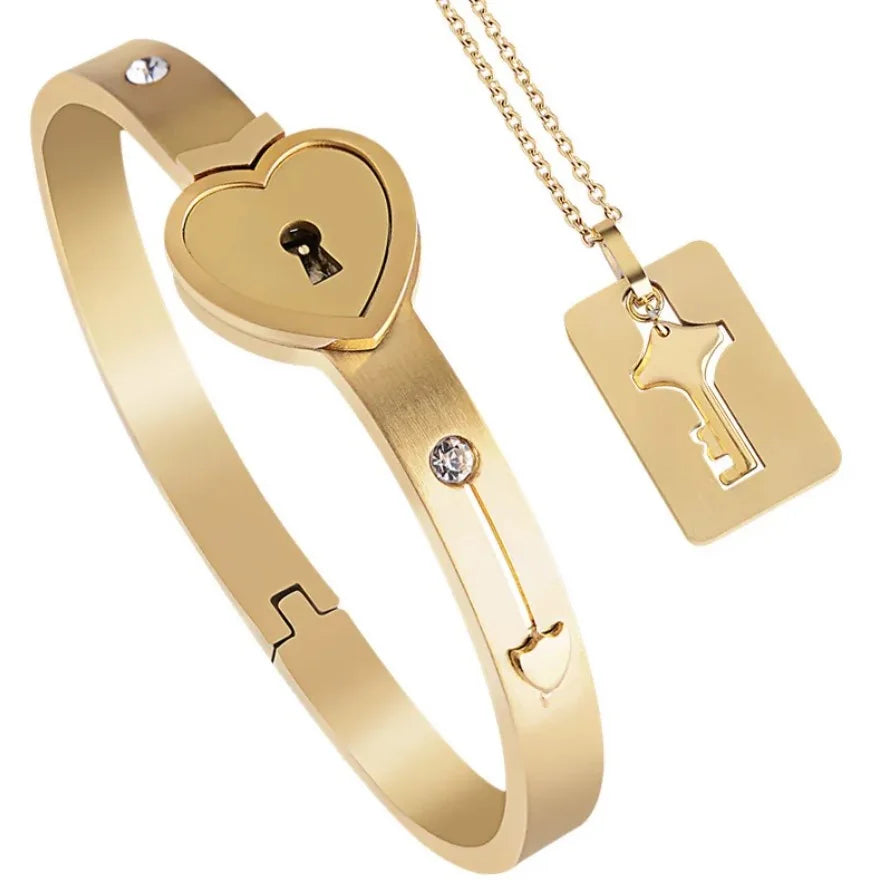 PULSERA COLLAR LLAVE CORAZON set dorado