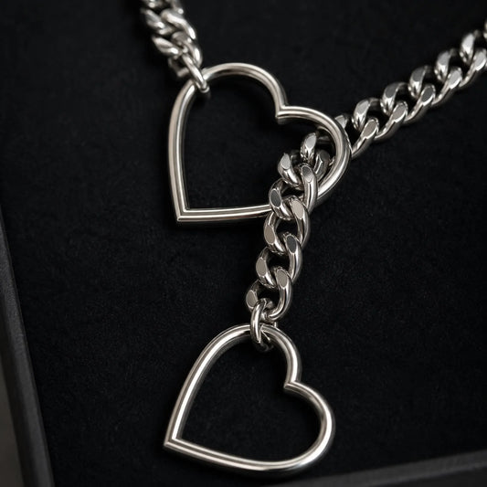 Collar doble corazon LUVE acero inoxidable plateado