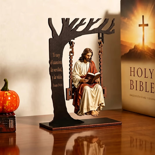 Figura de madera Jesús en el columpio con el versículo Juan 14:6